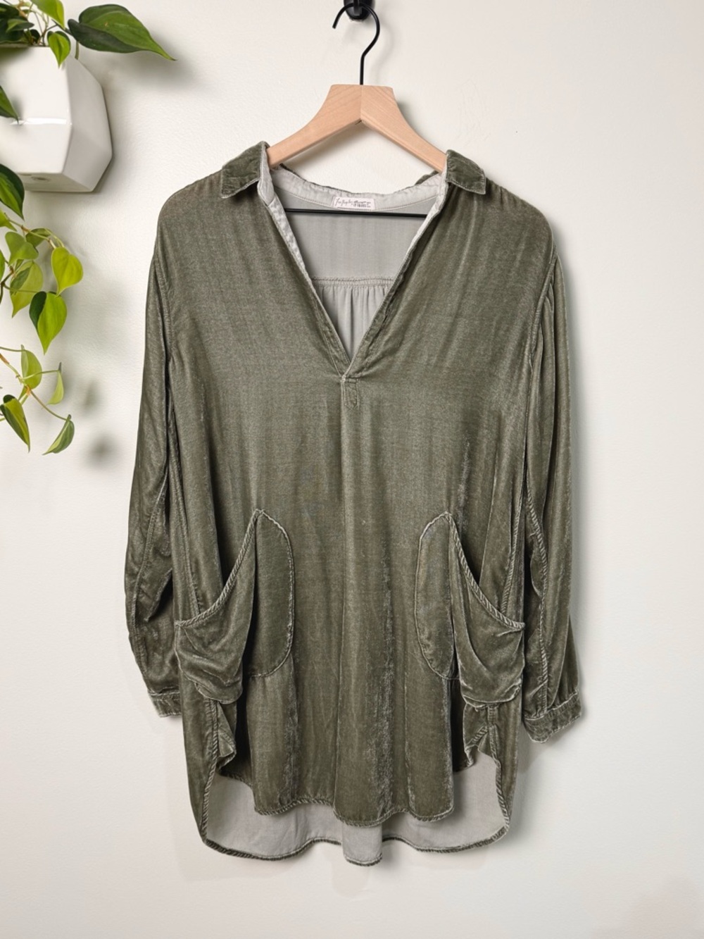 Free People x CP Shades Jacey Velvet Mini Tunic Dress Olive Green Silk Rayon S
